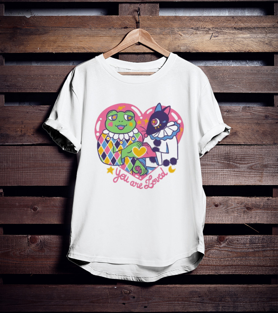 You Are Loved Harlequin X Pierrot Clown Heart Connection T-Shirt