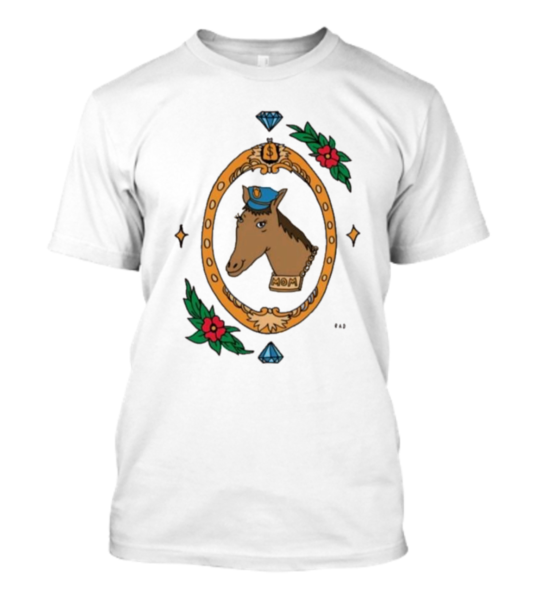 Horse Cop Mom Badge With Floral Ornament And Jewel Icons T-Shirt