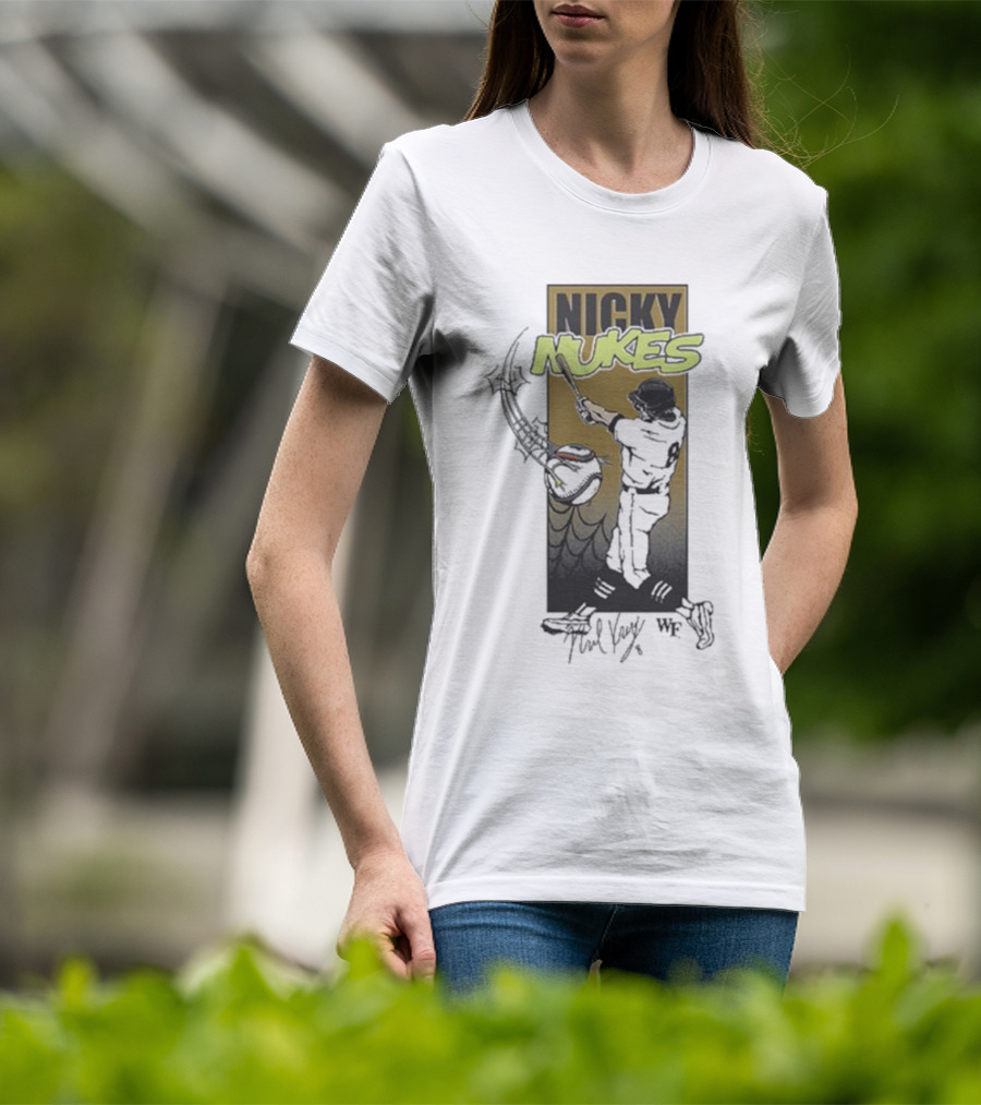 Nicky Nukes Baseball Player Batting With Spider T-Shirt