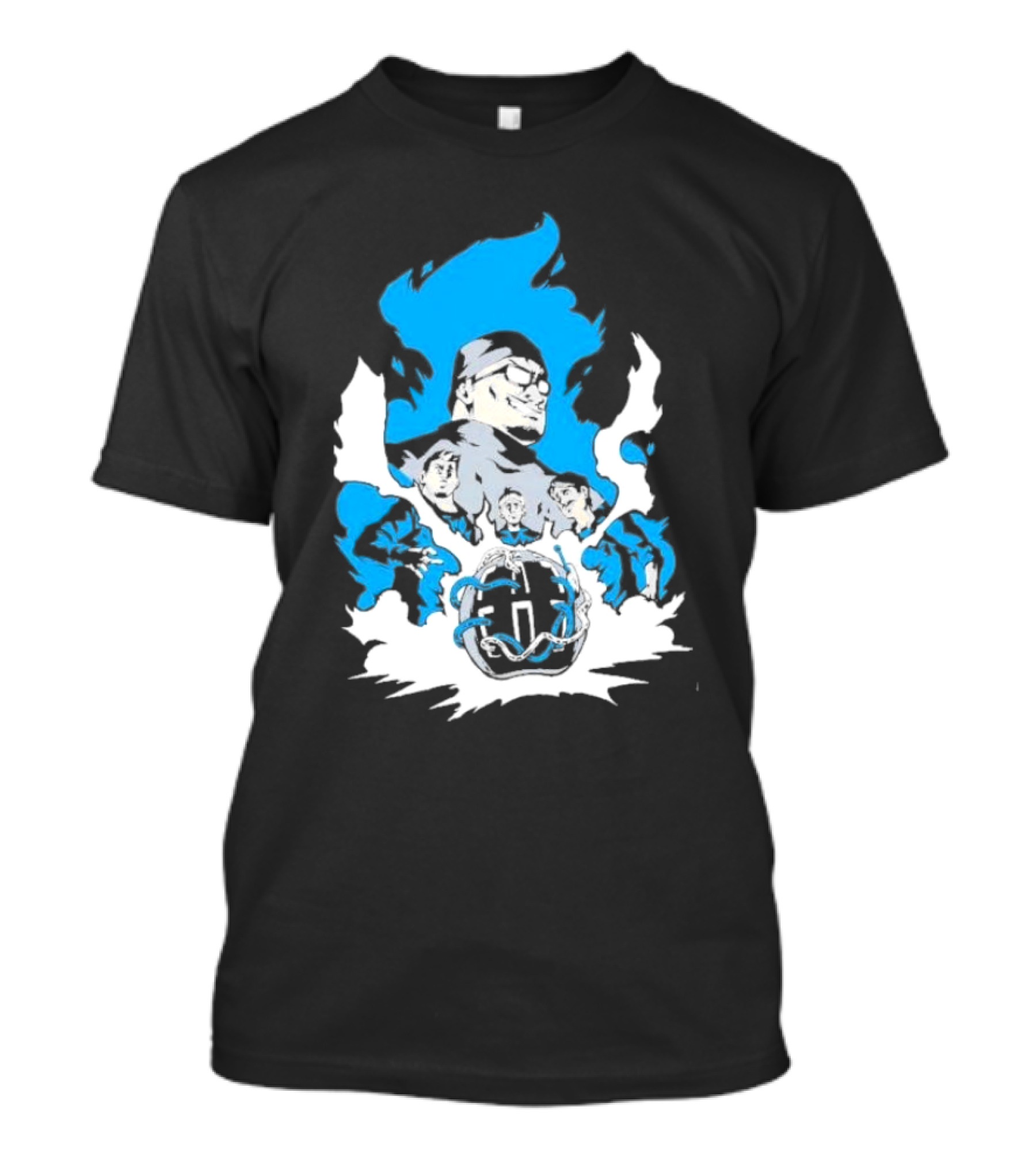 Mega64 Master Collection Featuring Iconic Characters And Explosive Blue T-Shirt
