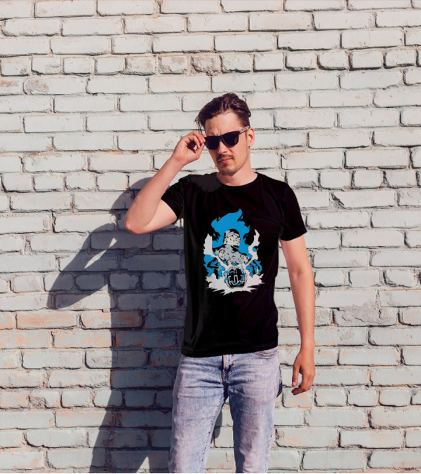 Mega64 Master Collection Featuring Iconic Characters And Explosive Blue T-Shirt