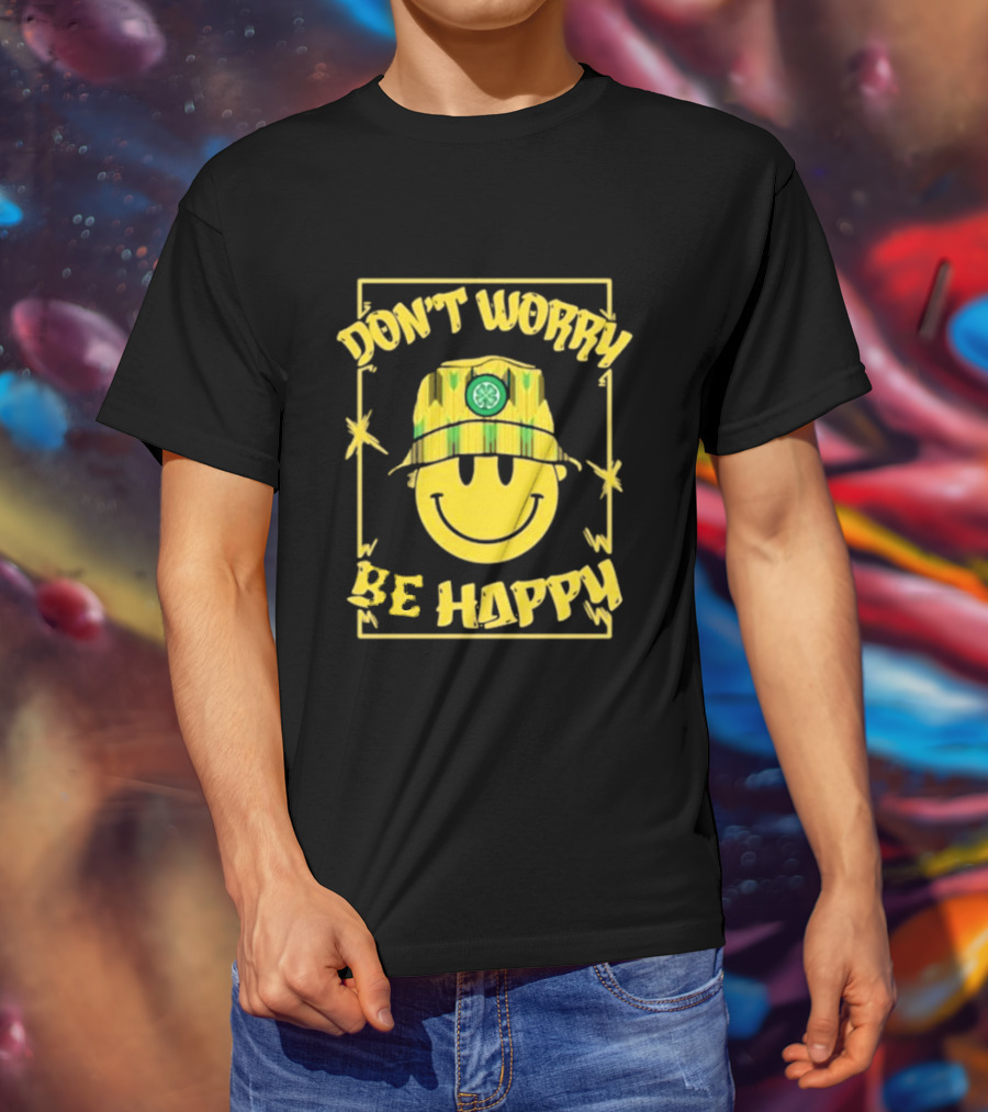 Don't Worry Be Happy Smiley Face With Celtic Jay Bucket Hat T-Shirt