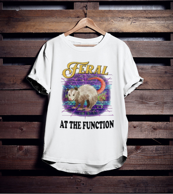 Feral At The Function Retro Possum Neon Grid T-Shirt