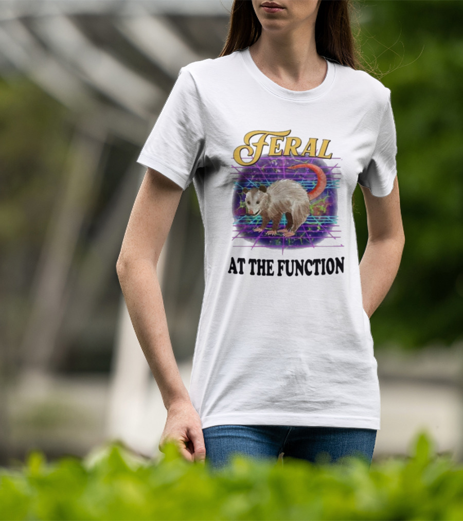 Feral At The Function Retro Possum Neon Grid T-Shirt
