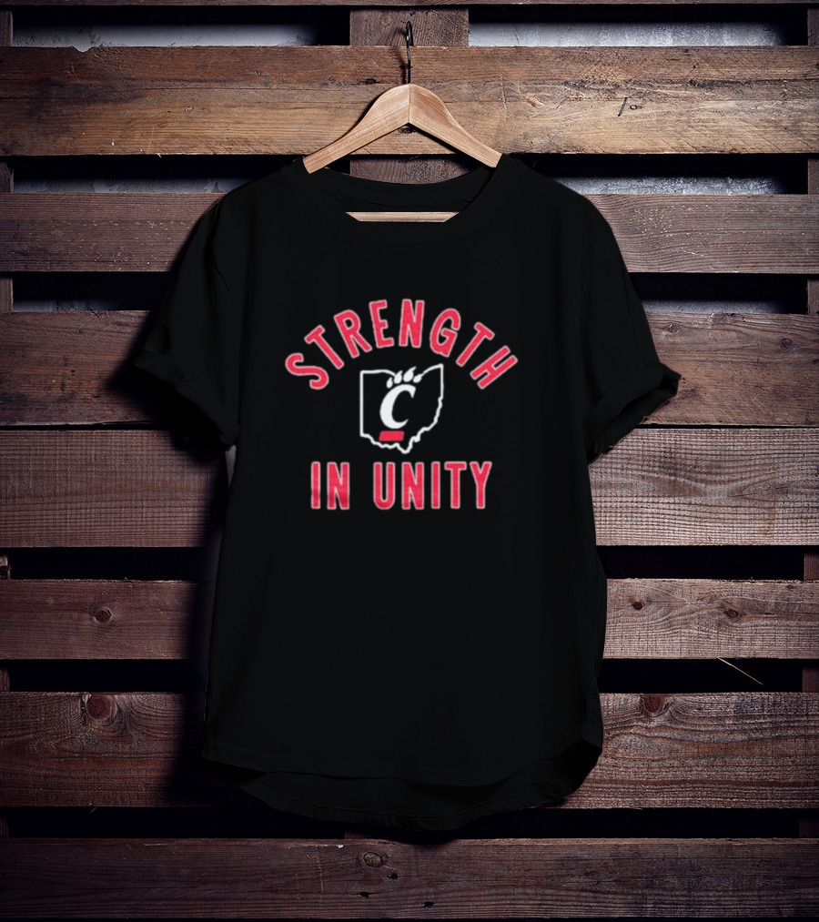 Cincinnati Bearcats Strength In Unity Ohio Outline With Bearcat Paw T-Shirt
