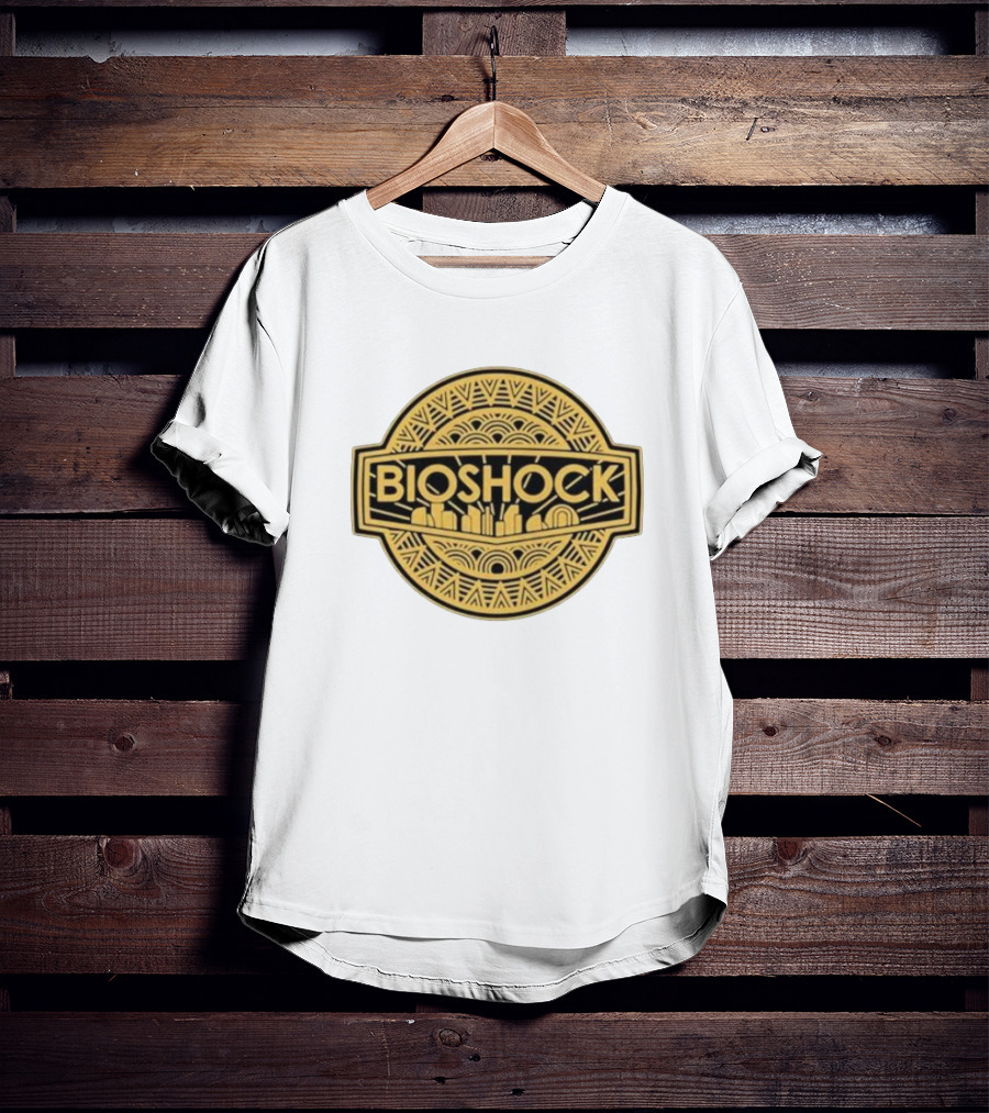 Bioshock Art Deco Golden Emblem With Cityscape T-Shirt