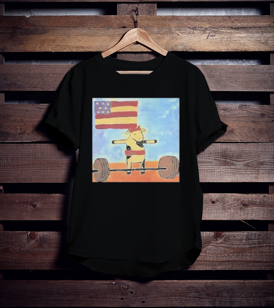 Lean Beef Patty American Flag Deadlifting Cow T-Shirt