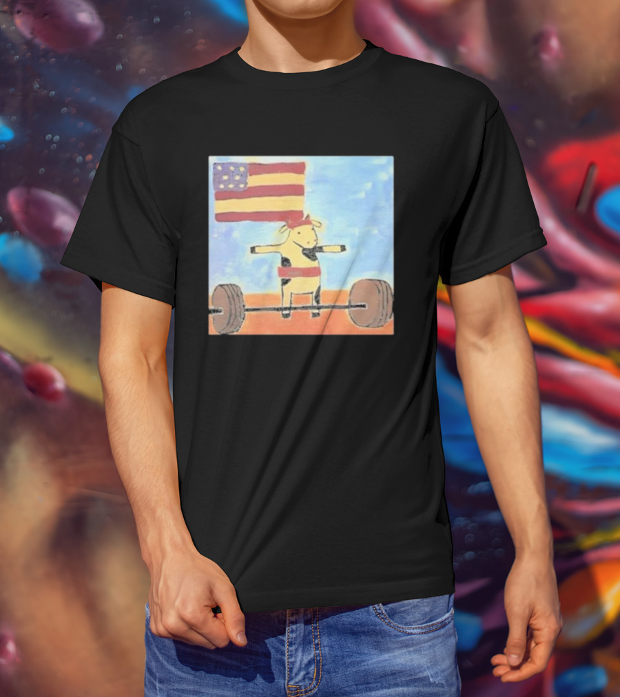 Lean Beef Patty American Flag Deadlifting Cow T-Shirt