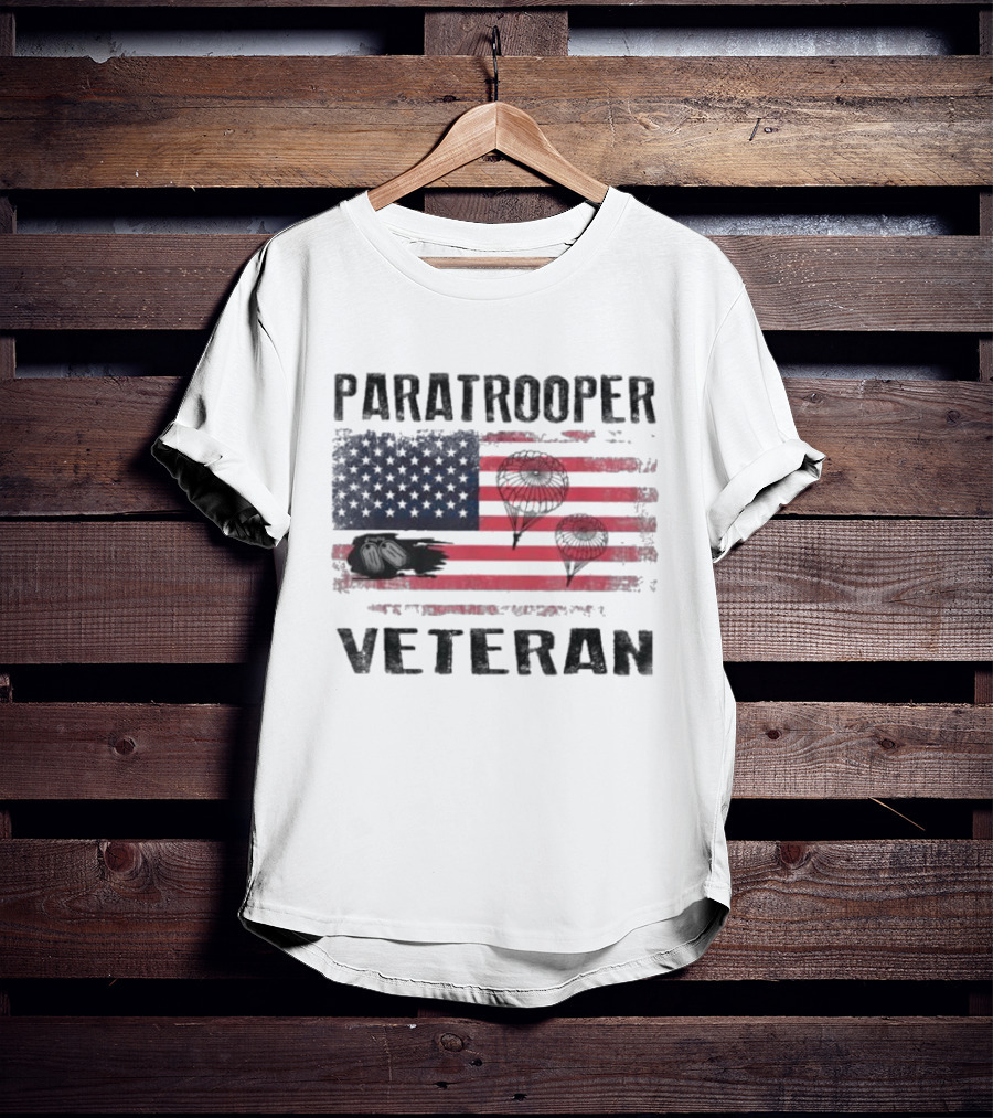 Paratrooper Veteran US Flag Tribute With Airborne T-Shirt