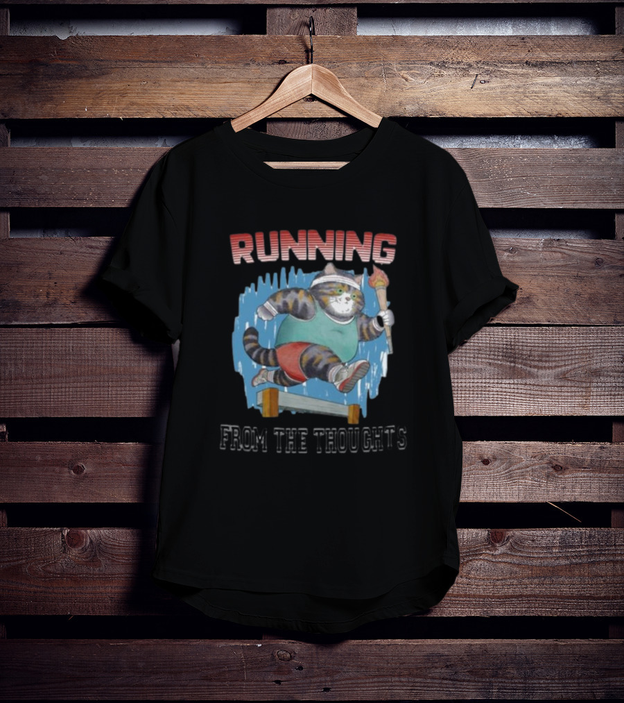Running From The Thoughts Cat With Torch And Hurdle T-Shirt