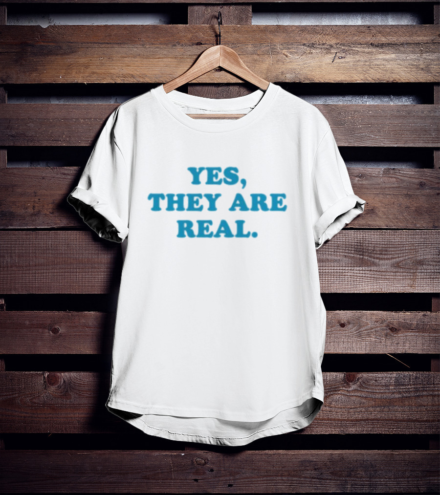 Mitchell Yes They Are Real Bold Blue Text T-Shirt