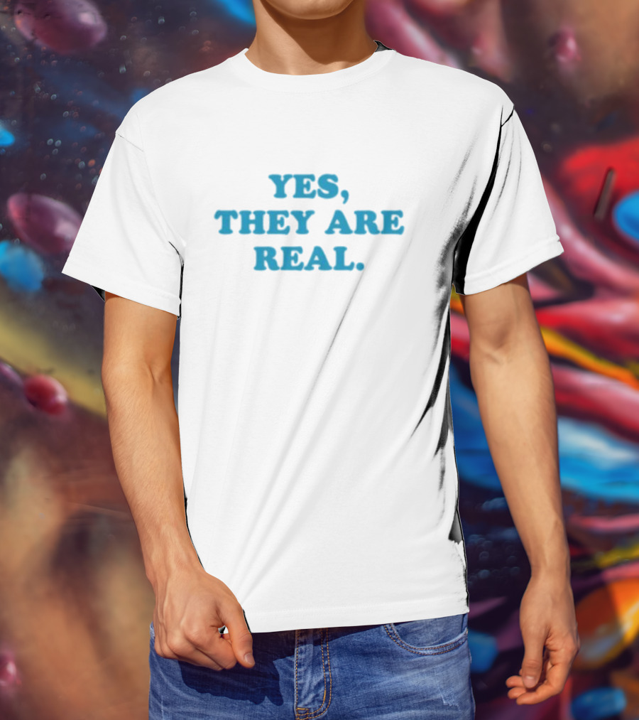 Mitchell Yes They Are Real Bold Blue Text T-Shirt