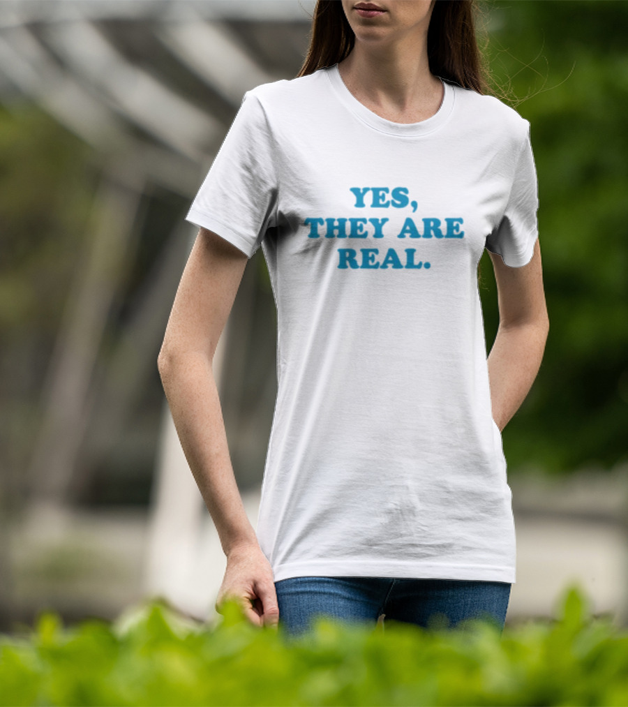 Mitchell Yes They Are Real Bold Blue Text T-Shirt