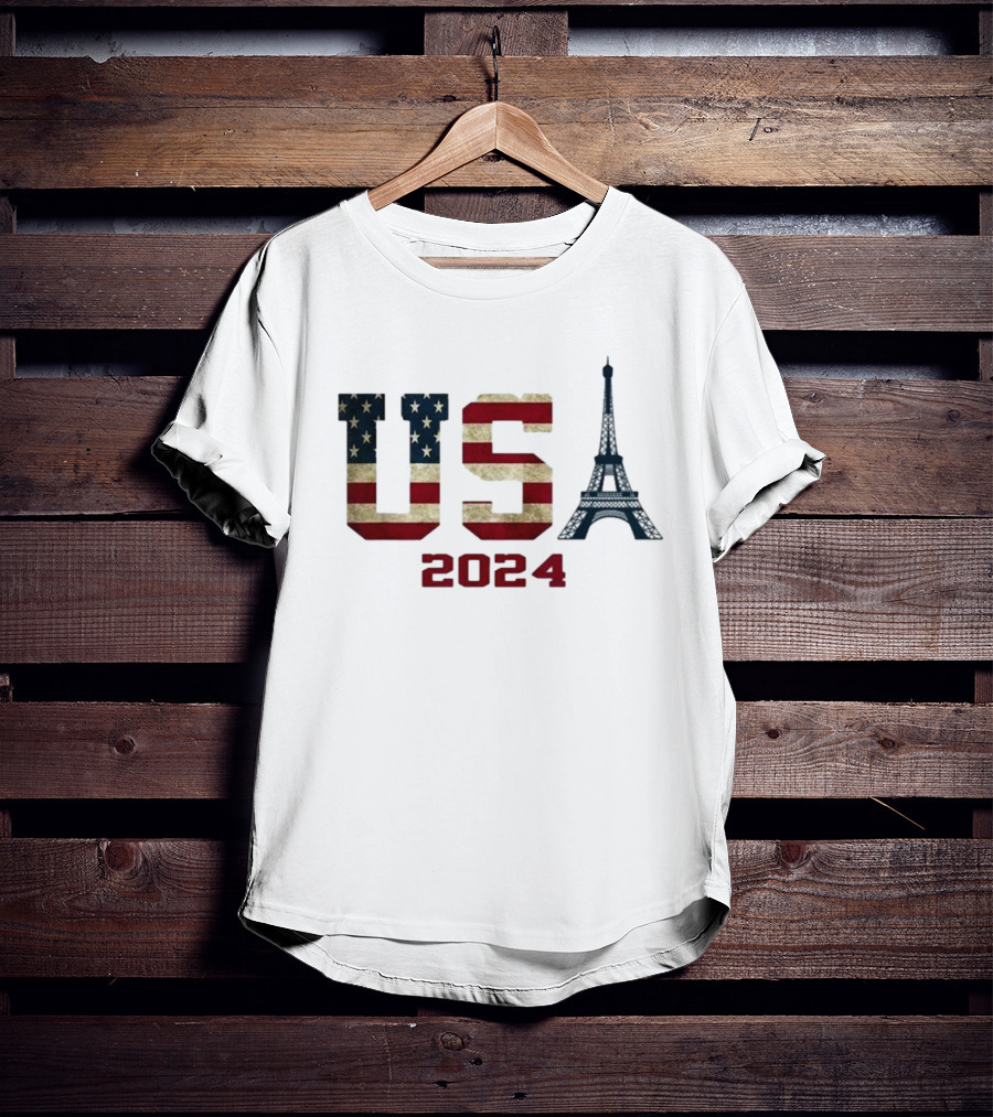 USA American Flag Eiffel Tower T-Shirt
