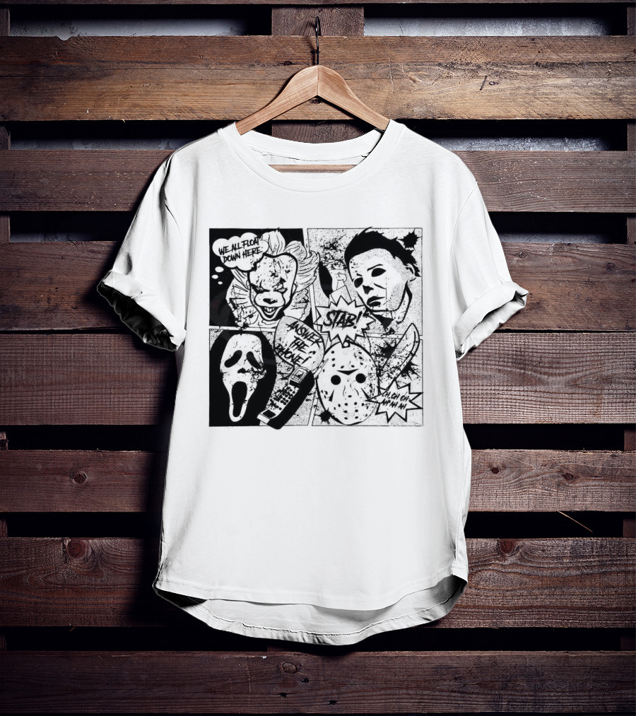 Horror Icons Mashup: We All Float Down Here Answer The Phone Stab Oh Oh Oh Wh Wh Wh T-Shirt