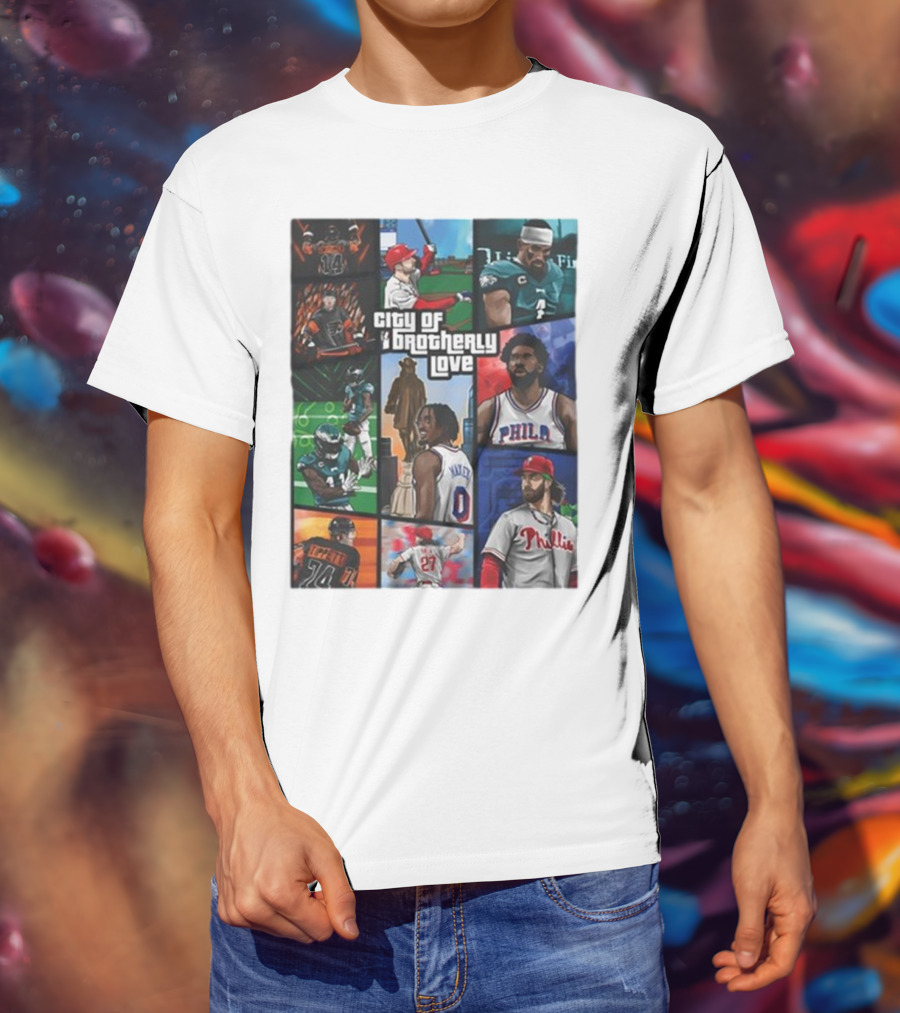 Saramart Gta X Philly Eagles Sixers Phillies City Of Brotherly Love T-Shirt