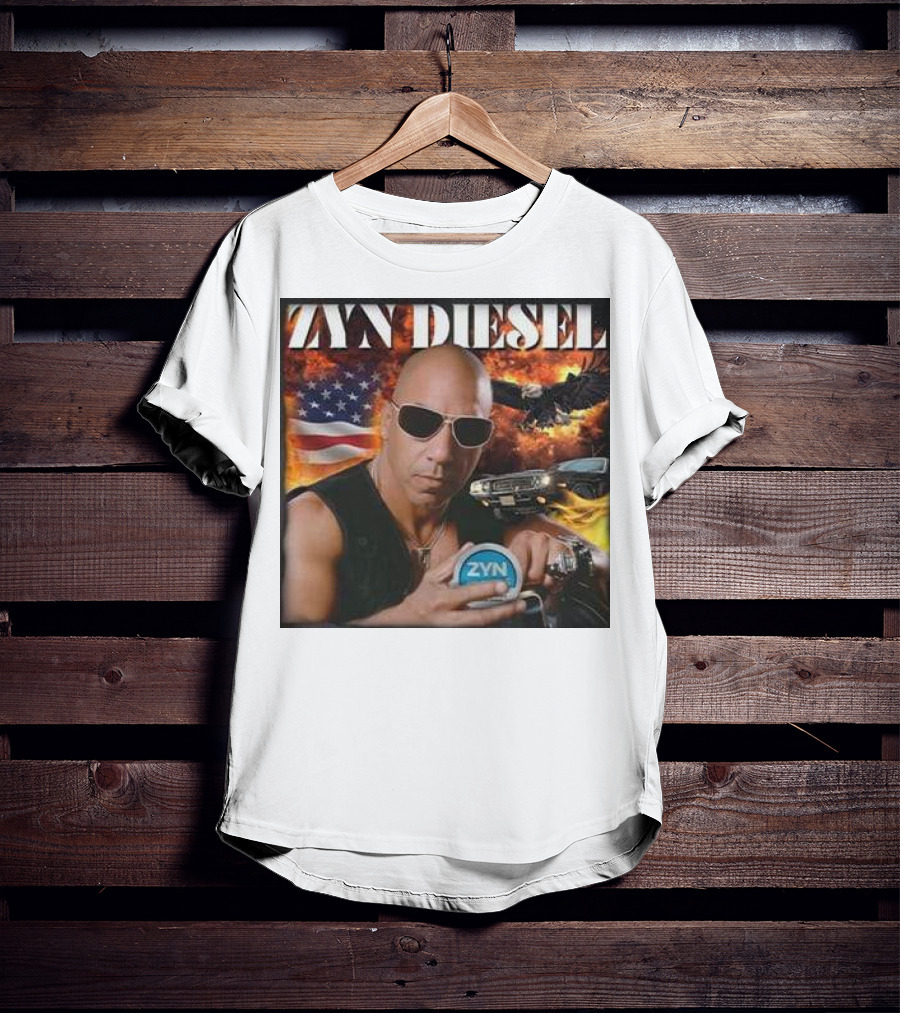 Zyn Diesel American Bald Eagle And Muscle Car Background T-Shirt