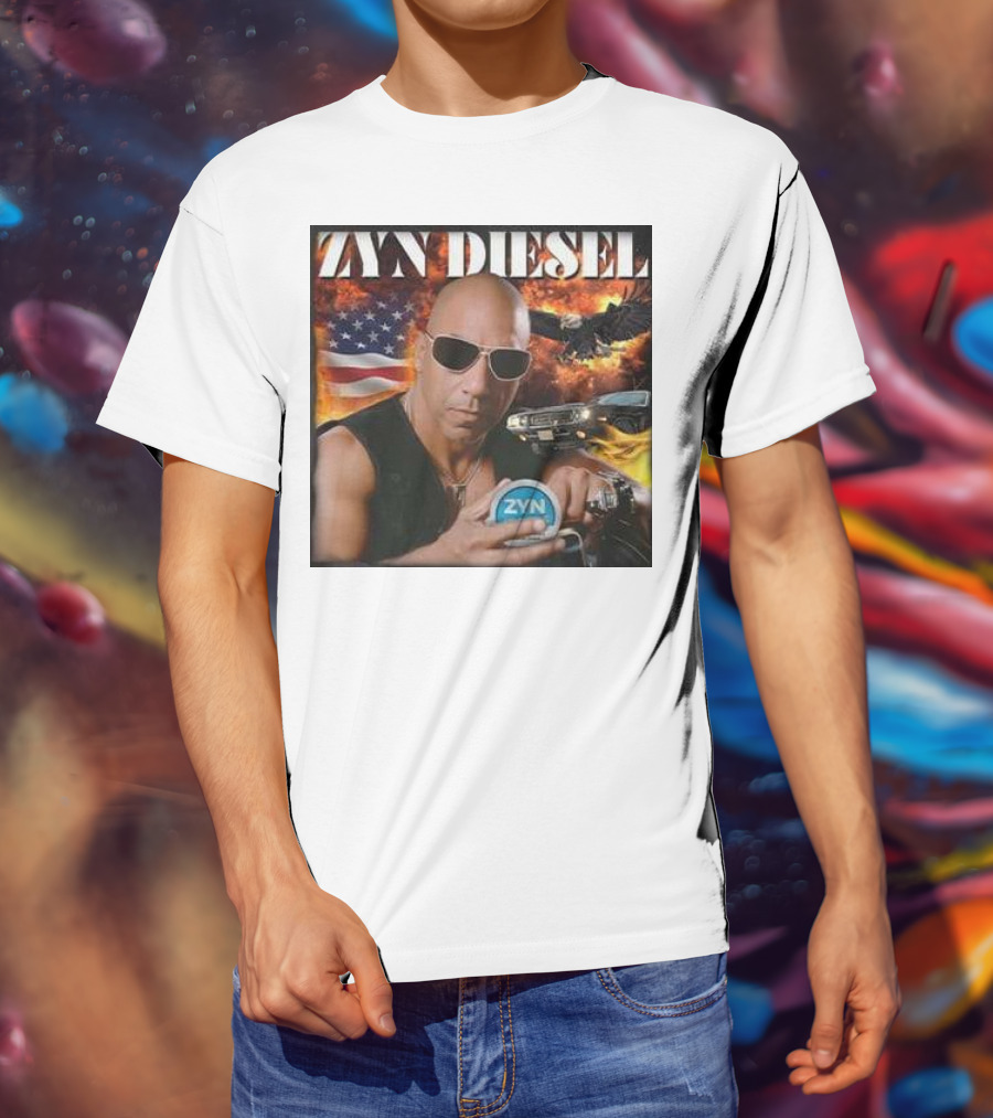 Zyn Diesel American Bald Eagle And Muscle Car Background T-Shirt
