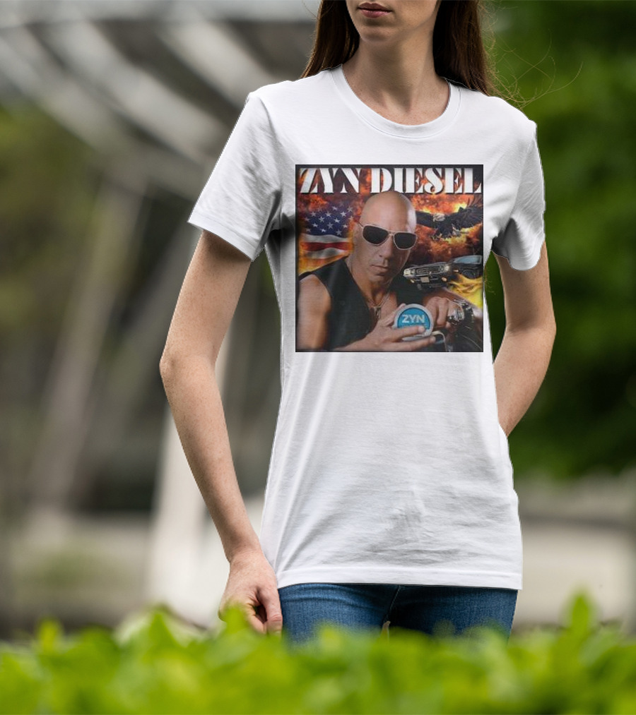 Zyn Diesel American Bald Eagle And Muscle Car Background T-Shirt