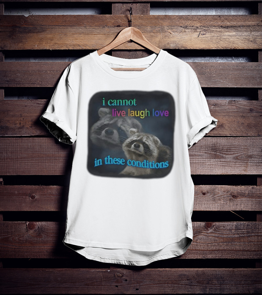 I Cannot Live Laugh Love In These Conditions Raccoon Duo Reality Check T-Shirt