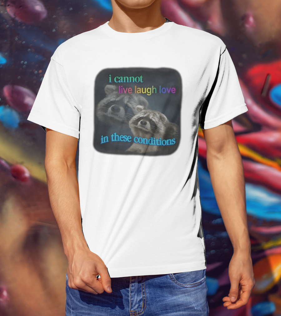 I Cannot Live Laugh Love In These Conditions Raccoon Duo Reality Check T-Shirt