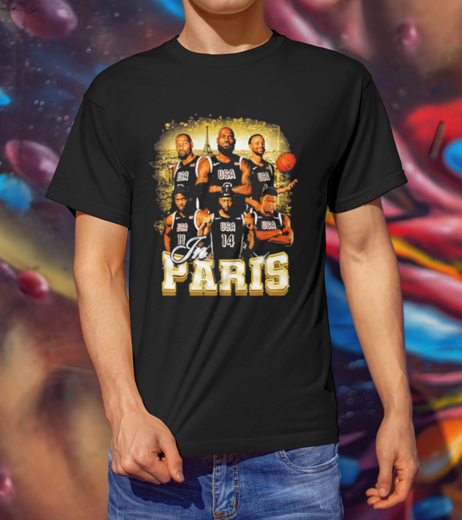 USA Basketball Players In Paris Eiffel Tower T-Shirt