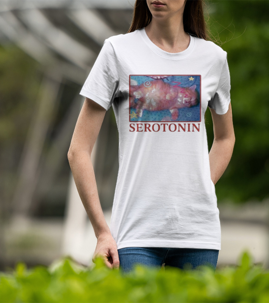 K45ink Serotonin Cat With Stars And Spirals T-Shirt