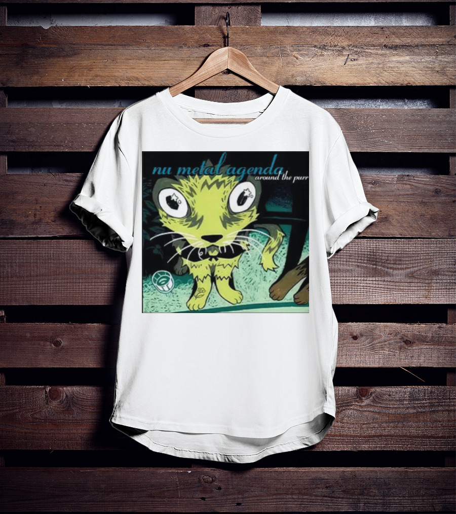 Nu Metal Agenda Around The Purr Feline Illustration With Swirling Colors And Bold Letters T-Shirt