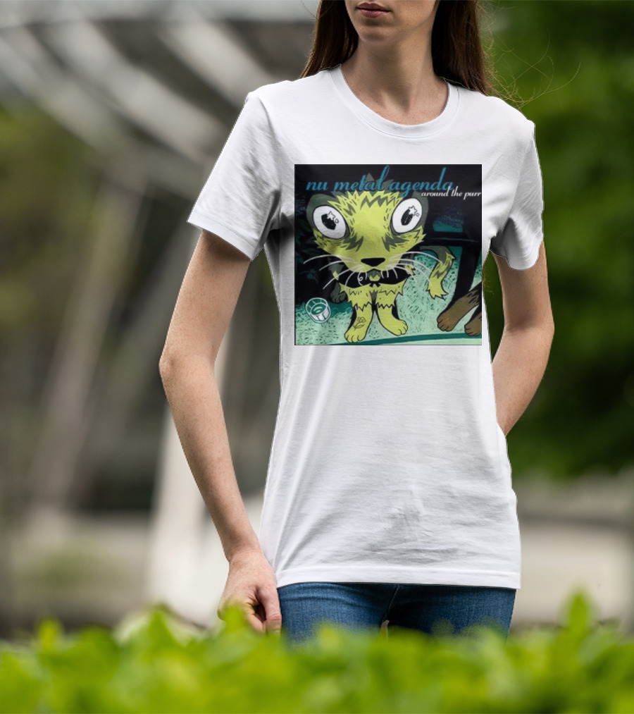 Nu Metal Agenda Around The Purr Feline Illustration With Swirling Colors And Bold Letters T-Shirt
