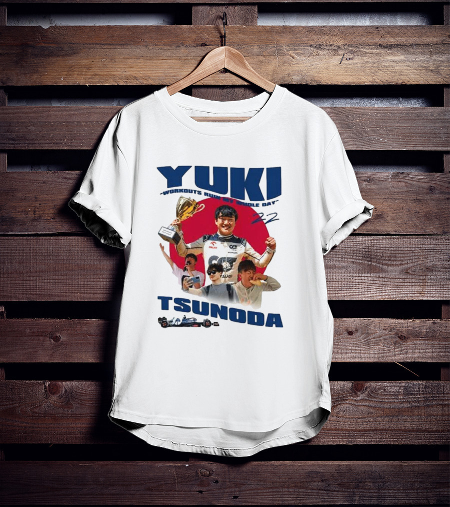 Yuki Tsunoda Victory Celebration With Racing Imagery And Text 'Run My Whole Day 22' T-Shirt