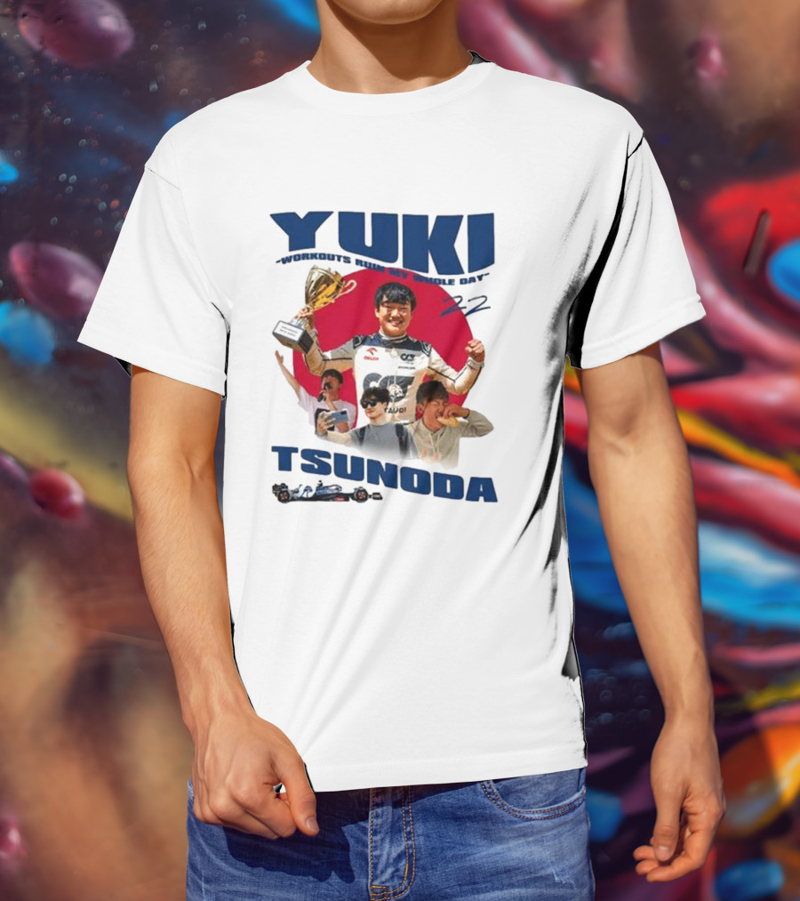 Yuki Tsunoda Victory Celebration With Racing Imagery And Text 'Run My Whole Day 22' T-Shirt