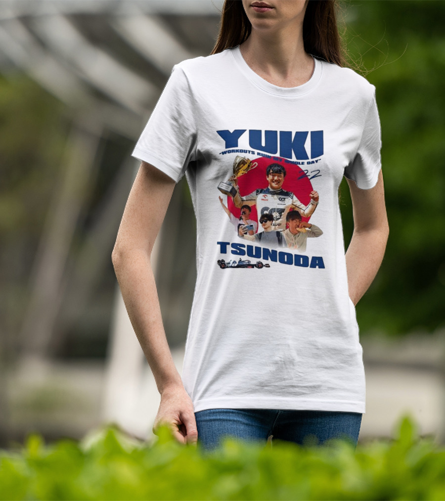 Yuki Tsunoda Victory Celebration With Racing Imagery And Text 'Run My Whole Day 22' T-Shirt