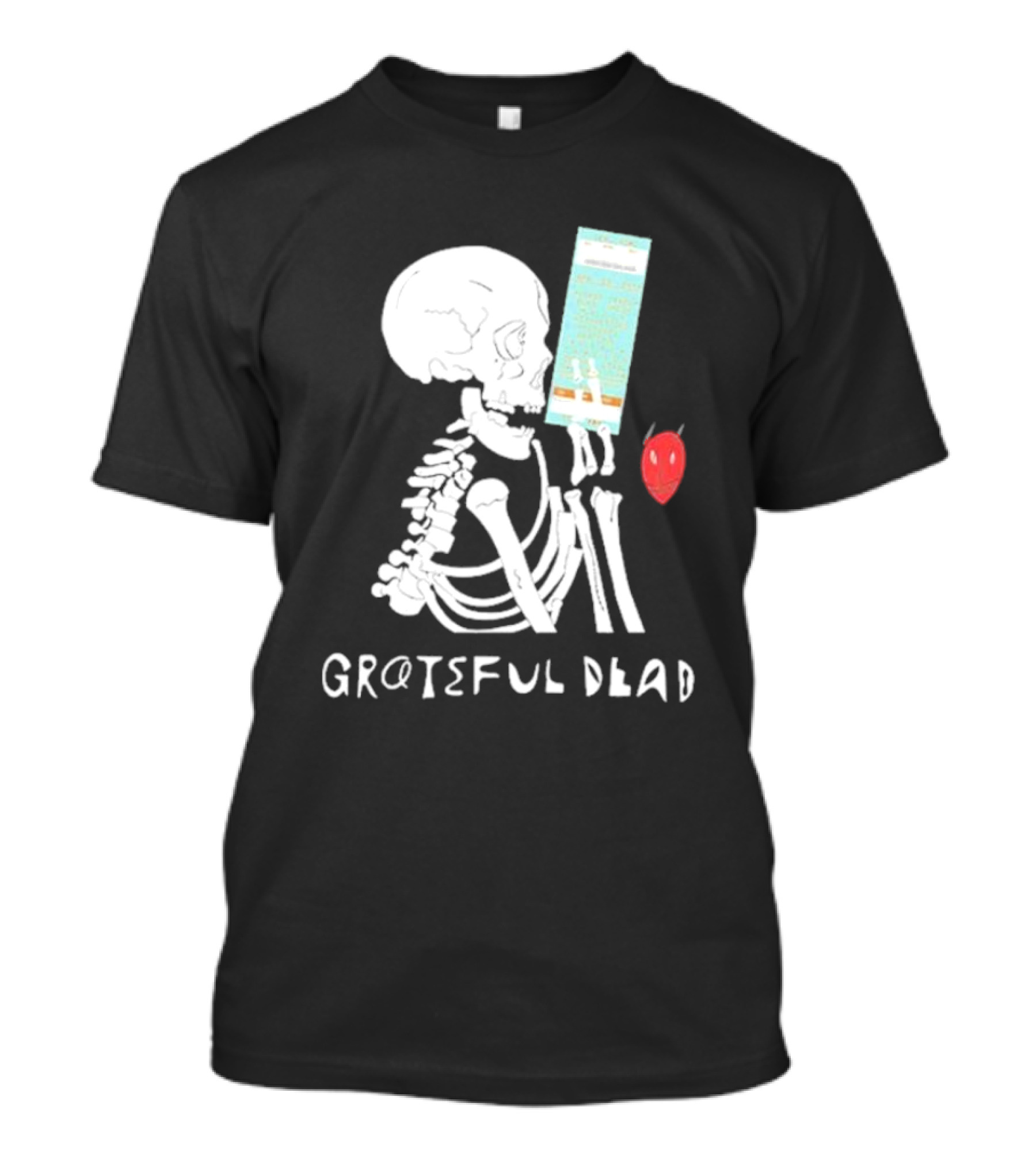 Grateful Dead Friends Of The Devils Skeleton With Ticket And Red Devil Head T-Shirt