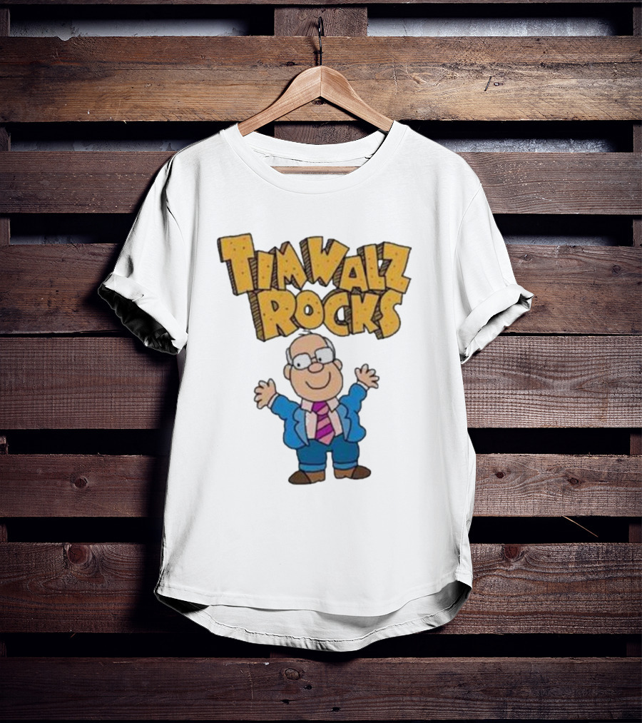 Tim Walz Rocks Cartoon Character In Tie And Suit T-Shirt