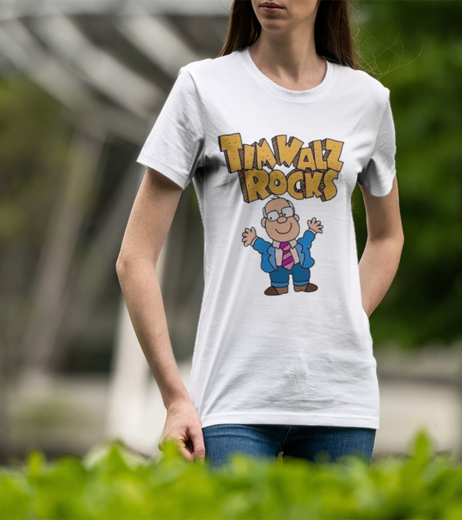 Tim Walz Rocks Cartoon Character In Tie And Suit T-Shirt