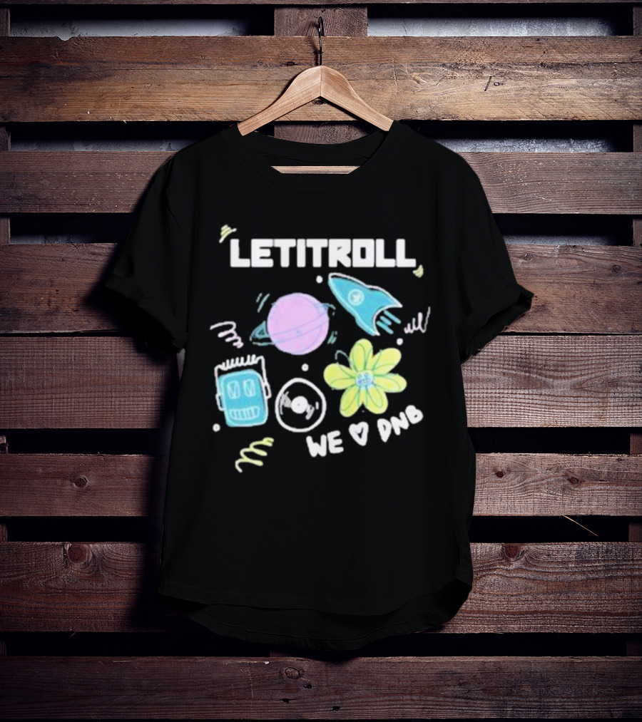 LETITROLL We Love DNB Planet Rocket Robot Flower T-Shirt