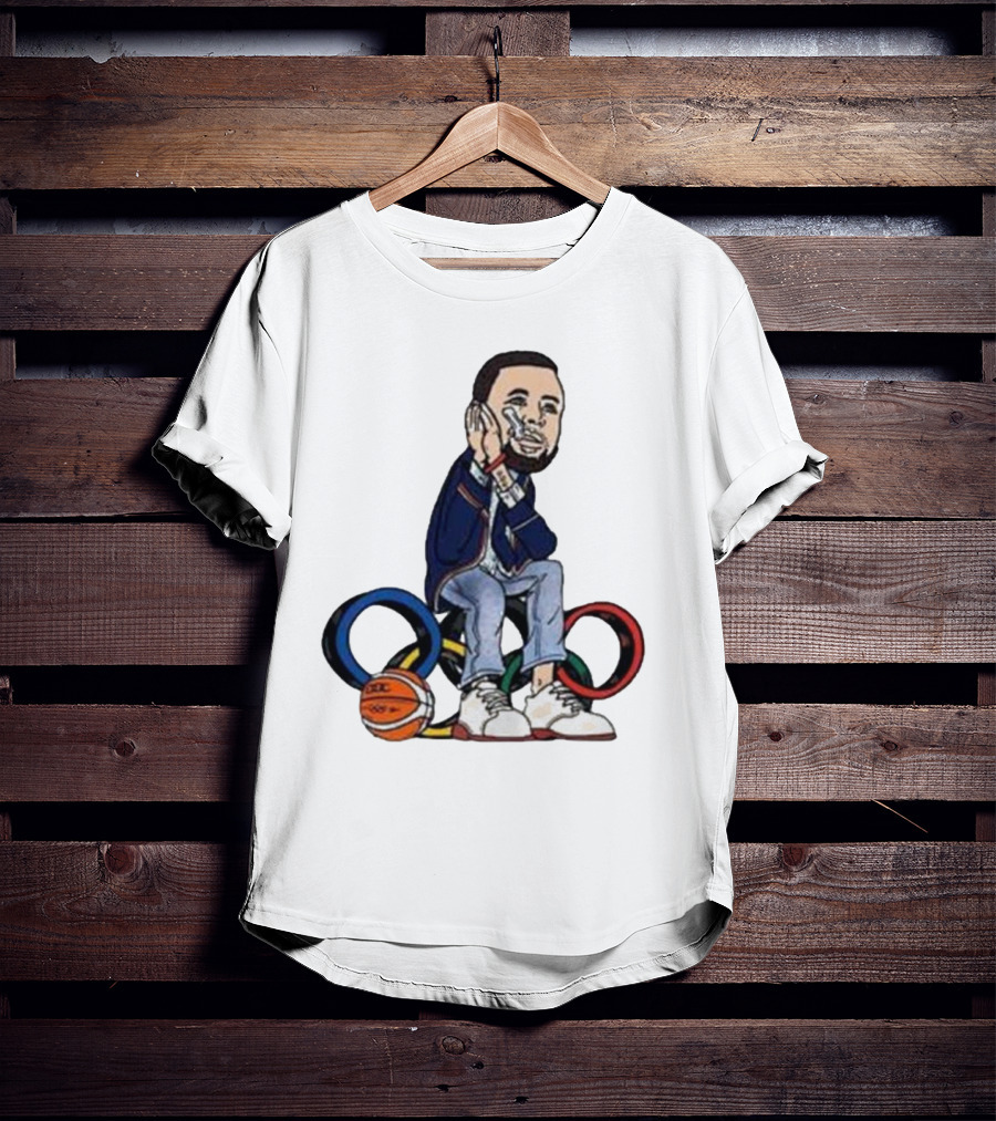 Steph Curry Basketball Olympic Rings Night Night Paris T-Shirt