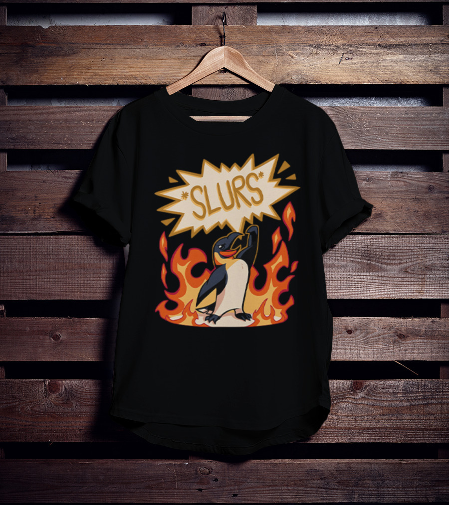 Helluva Boss Penguin Flames Slurs Speech Bubble T-Shirt