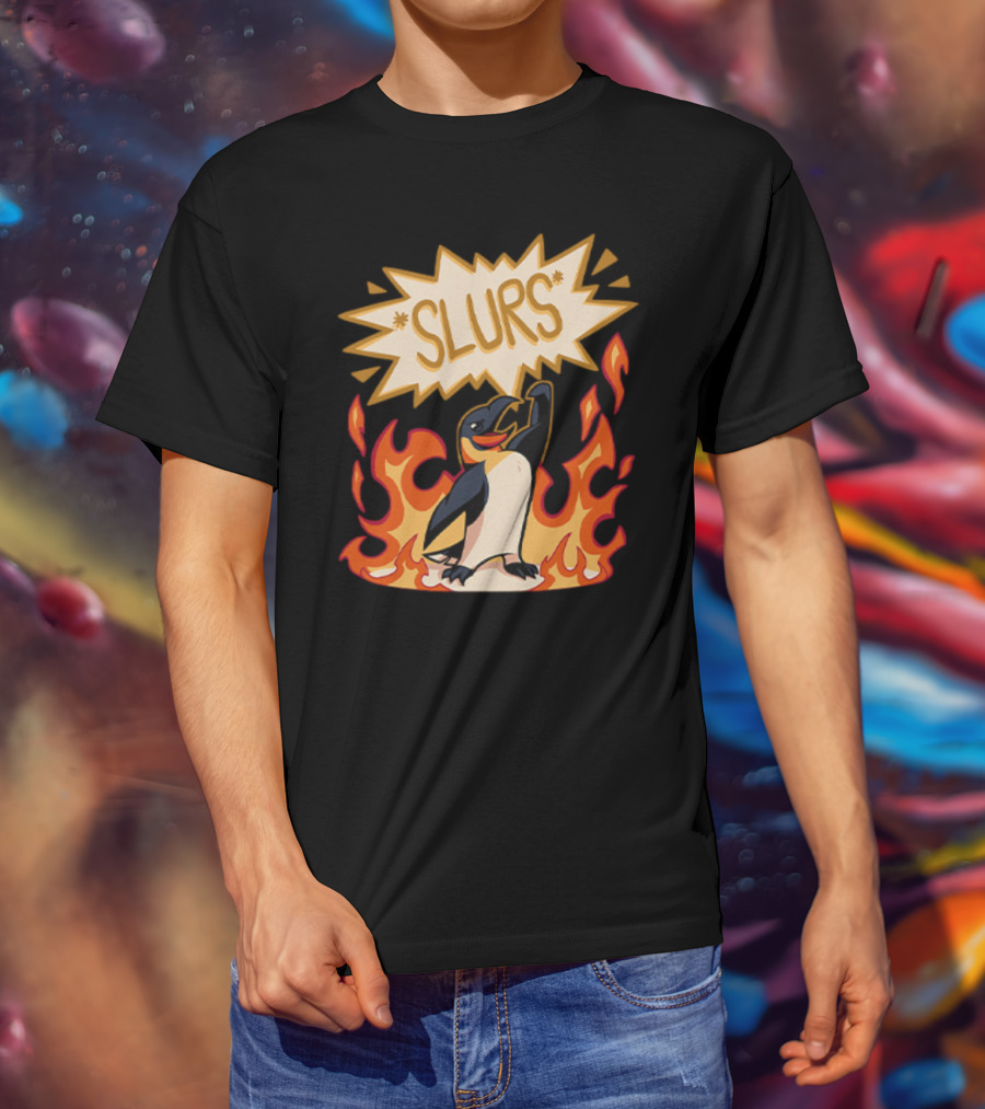 Helluva Boss Penguin Flames Slurs Speech Bubble T-Shirt