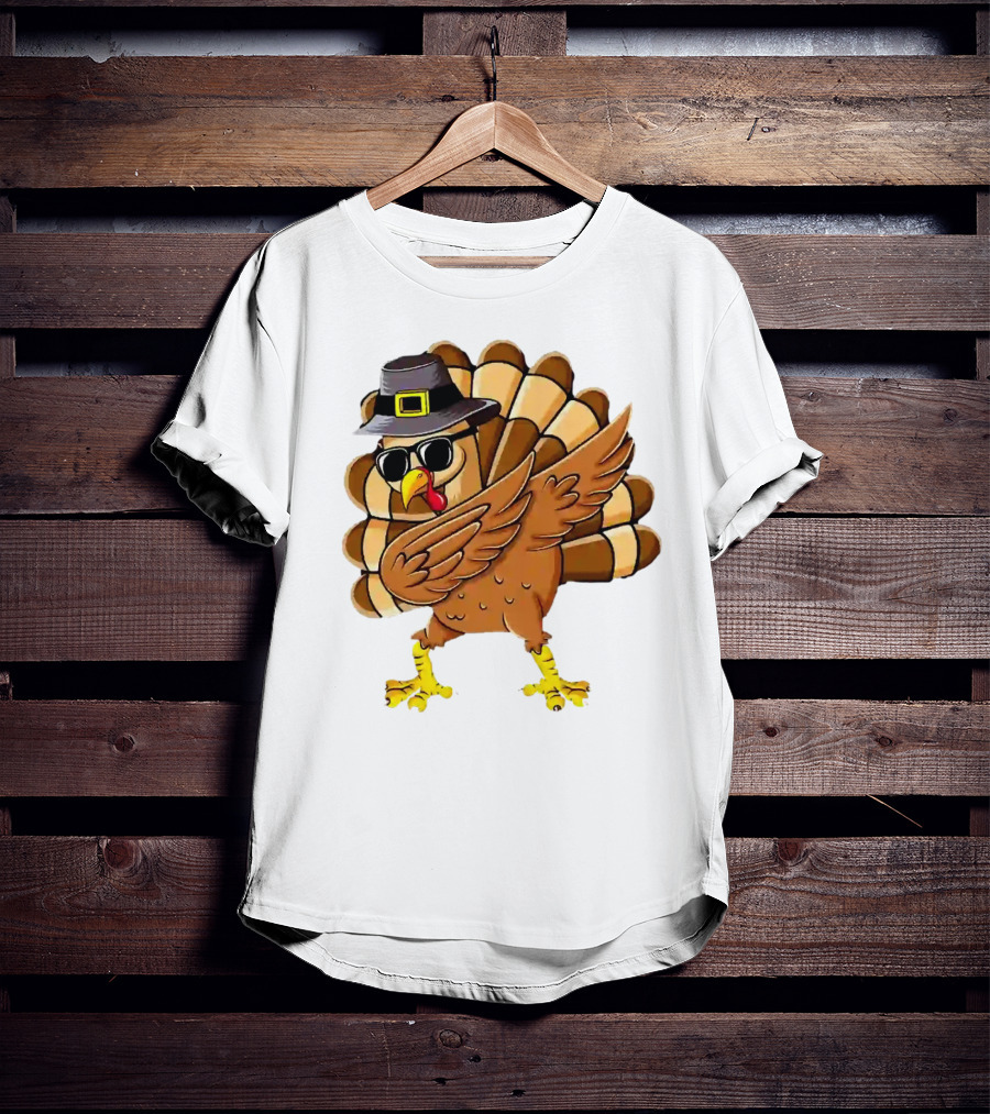 Dabbing Turkey Thanksgiving Day Pilgrim Hat Funny Dab T-Shirt
