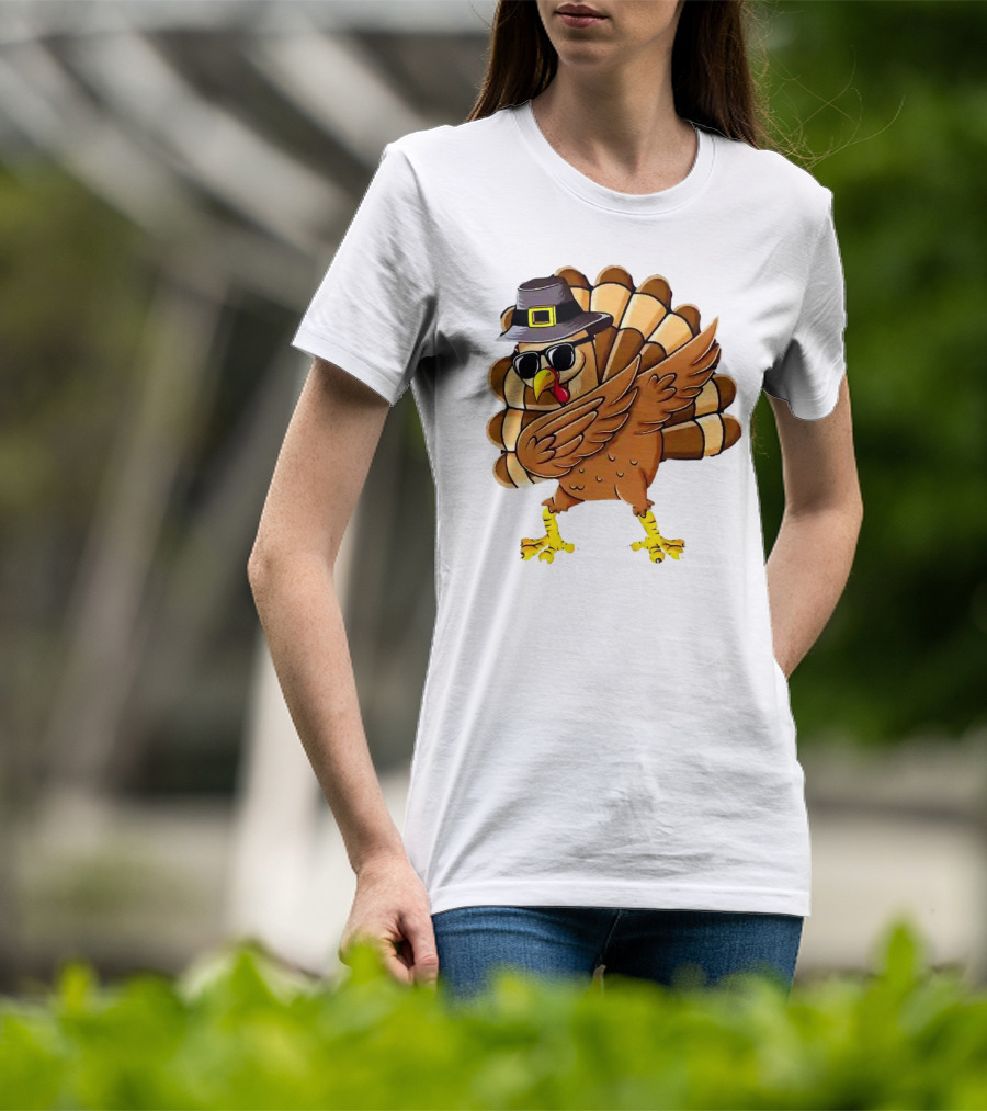 Dabbing Turkey Thanksgiving Day Pilgrim Hat Funny Dab T-Shirt
