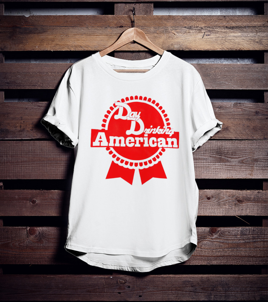 Day Drinking American Red Ribbon Badge T-Shirt
