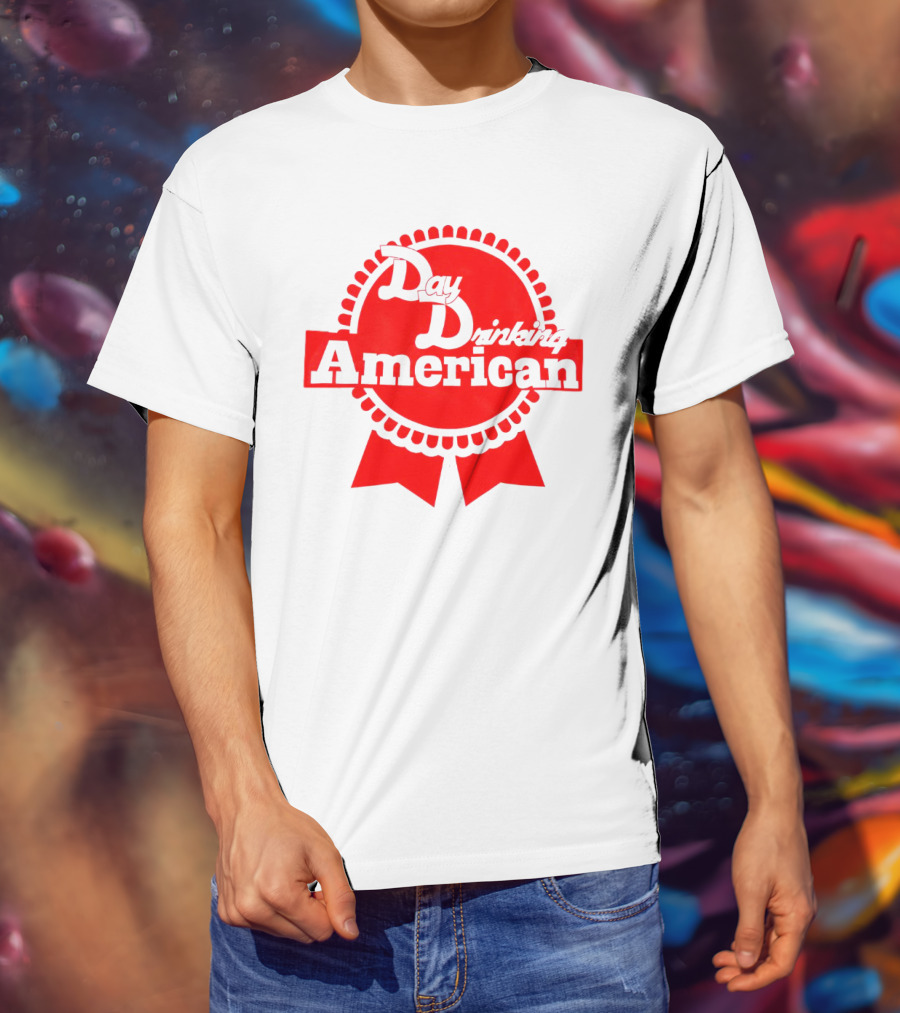 Day Drinking American Red Ribbon Badge T-Shirt