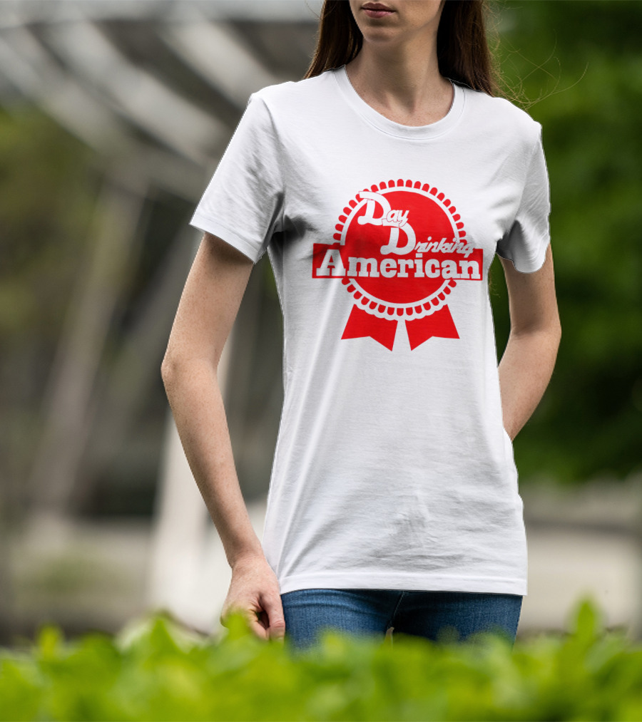 Day Drinking American Red Ribbon Badge T-Shirt