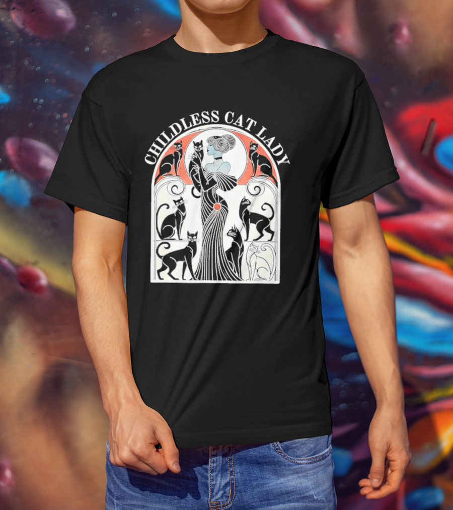 CHILDLESS CAT LADY Deco Style With Elegant Cats And Lady T-Shirt