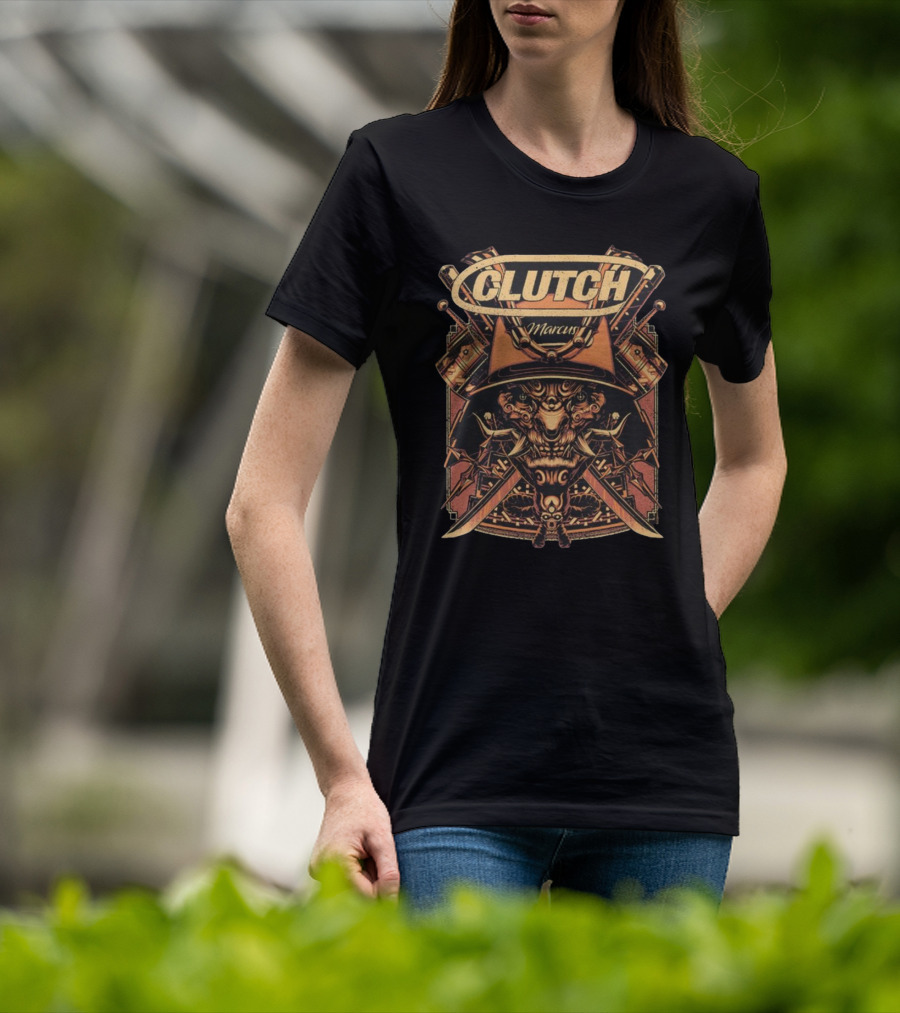 Clutch Marcus Samurai Warrior Helmet Swords T-Shirt