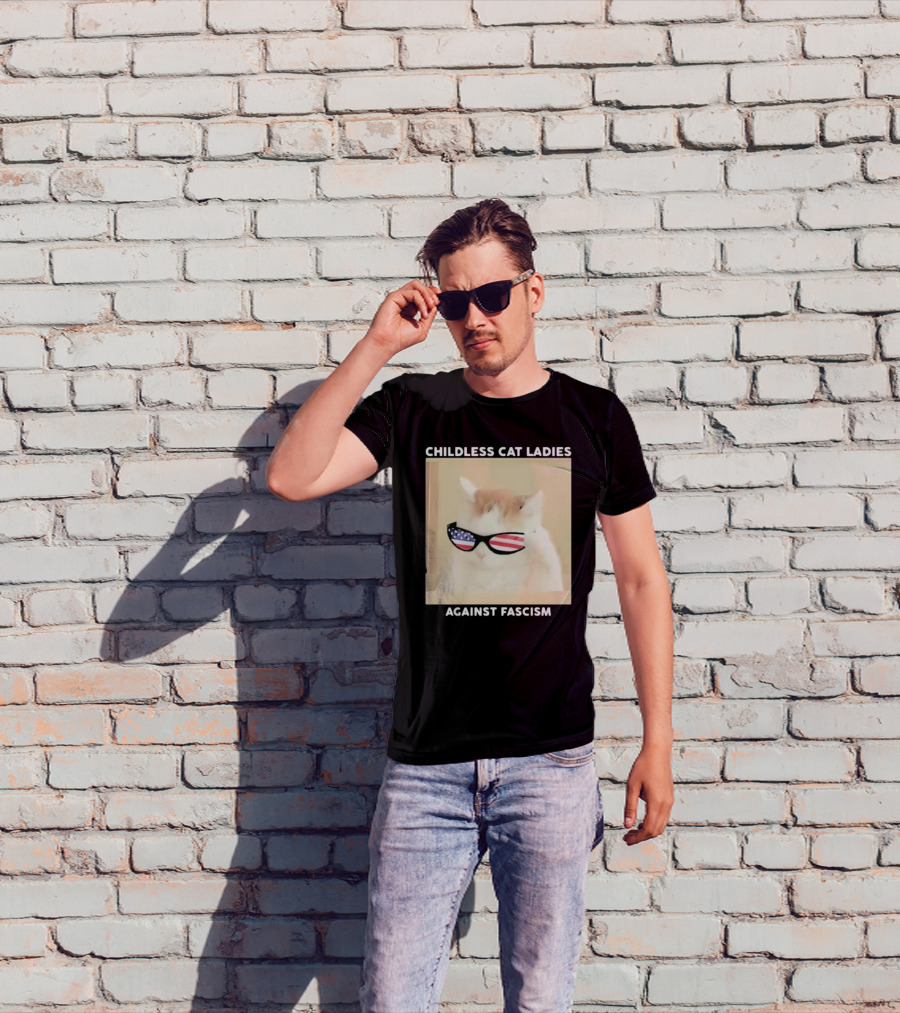 Childless Cat Ladies Against Fascism Patriotic Sunglasses T-Shirt