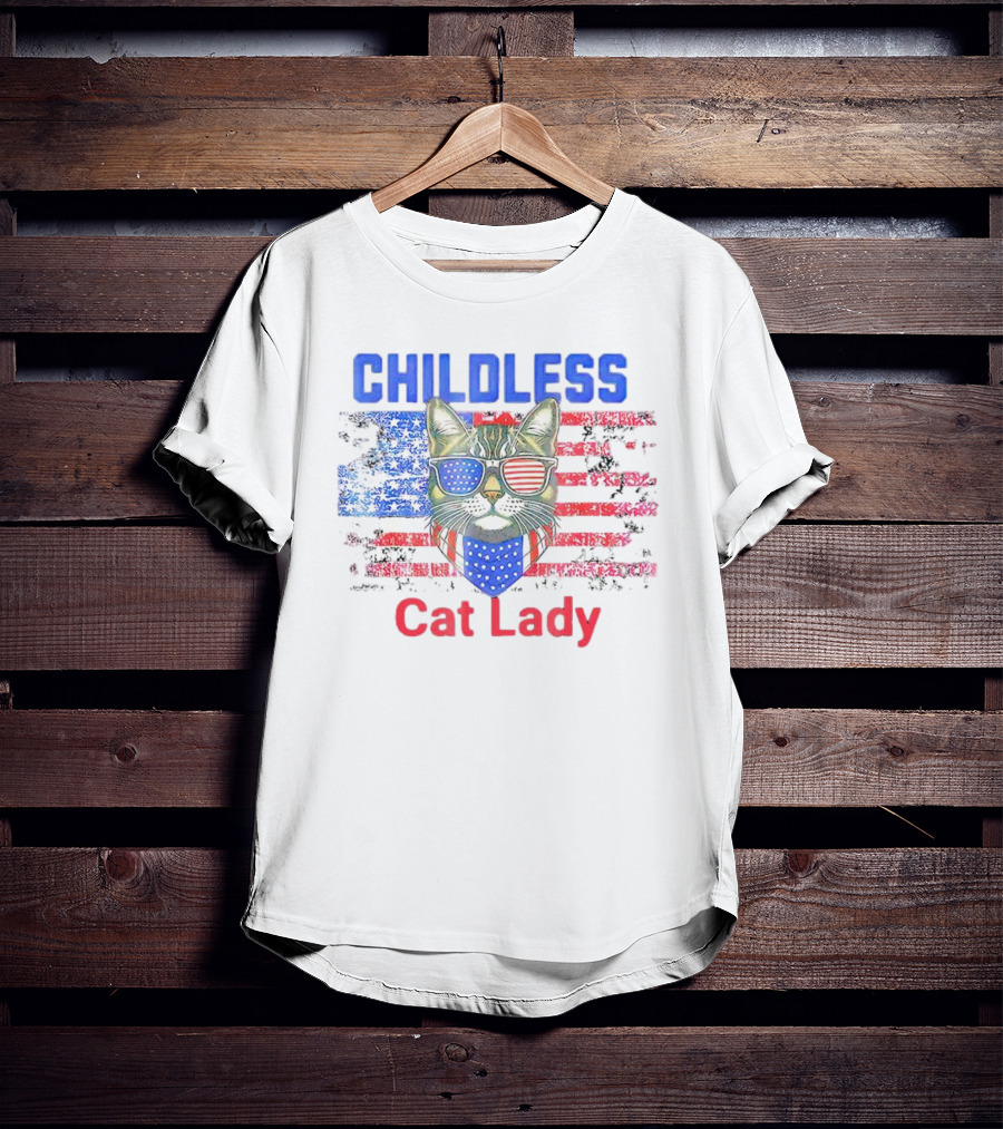 Childless Cat Lady USA Flag Sunglasses T-Shirt