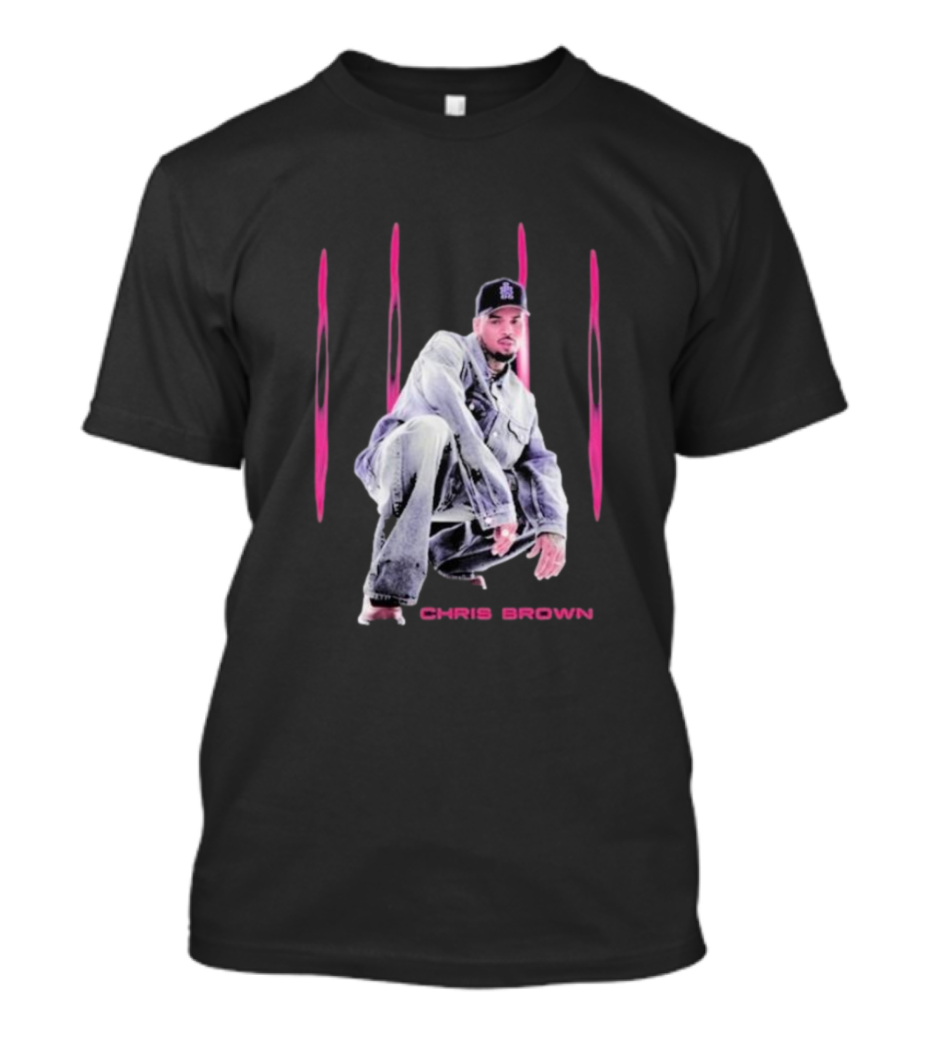Chris Brown Pink Streaks Black Denim T-Shirt