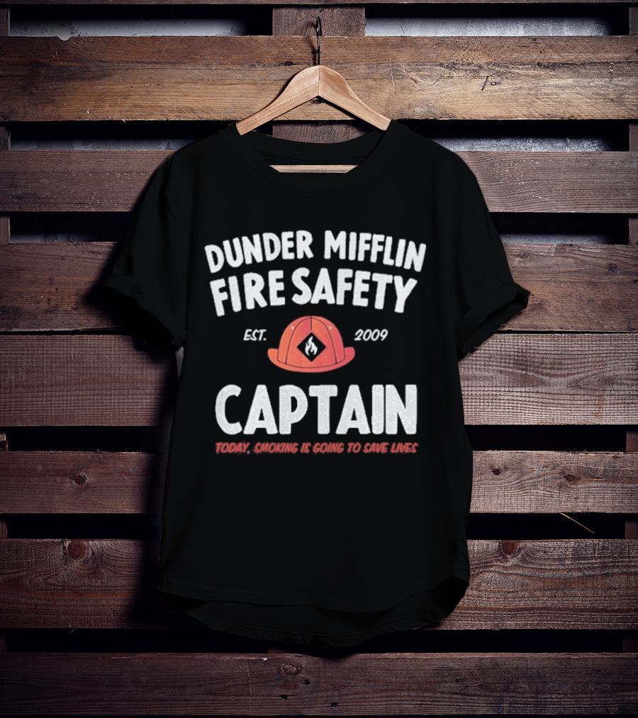 Dunder Mifflin Fire Safety Captain Est. 2009 Smoking Is Going To Save Lives T-Shirt